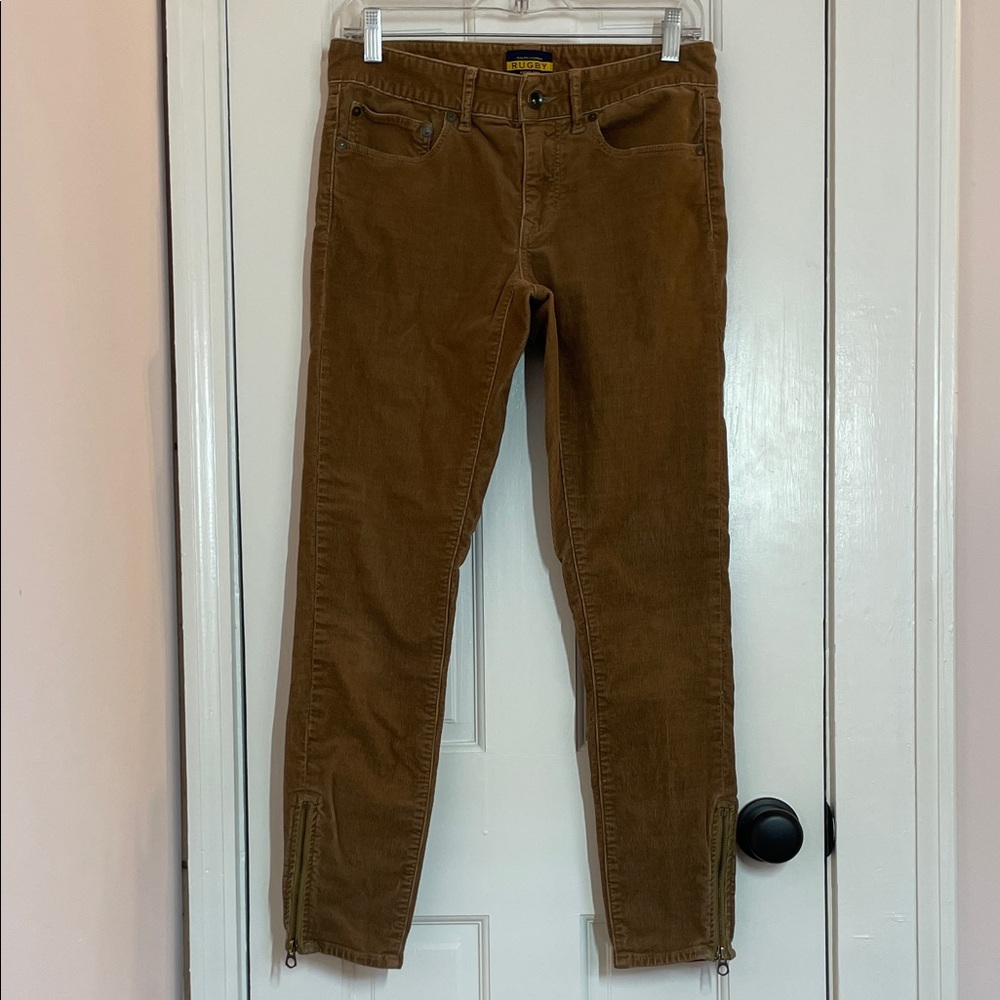 Rugby, Ralph Lauren, Corduroy Skinny Pants w/Ankle Zipper, Medium Brown, Size 6